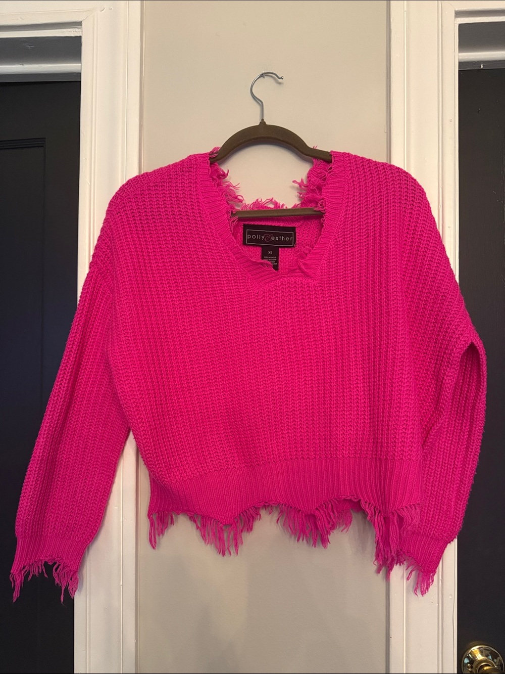 Polly & Esther Neon Pink Distressed Scoop Sweater